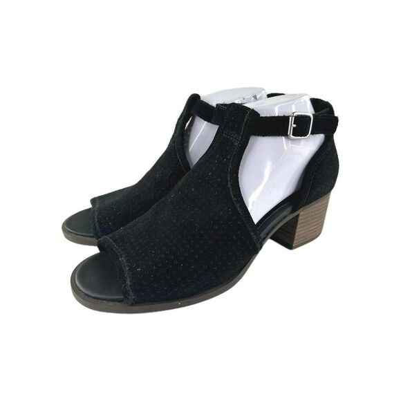 Koolaburra Ugg Ashland Perforated Suede Peep toe US 9 Bootie Sandal Stacked Heel - Picture 1 of 11